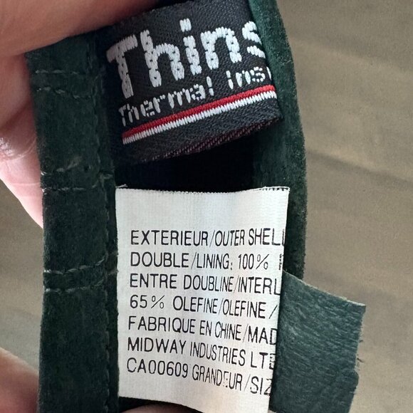 3M Thinsulate Outdoor Classic Casual Pig Suede Leather Gloves Green Sz M - Picture 4 of 8